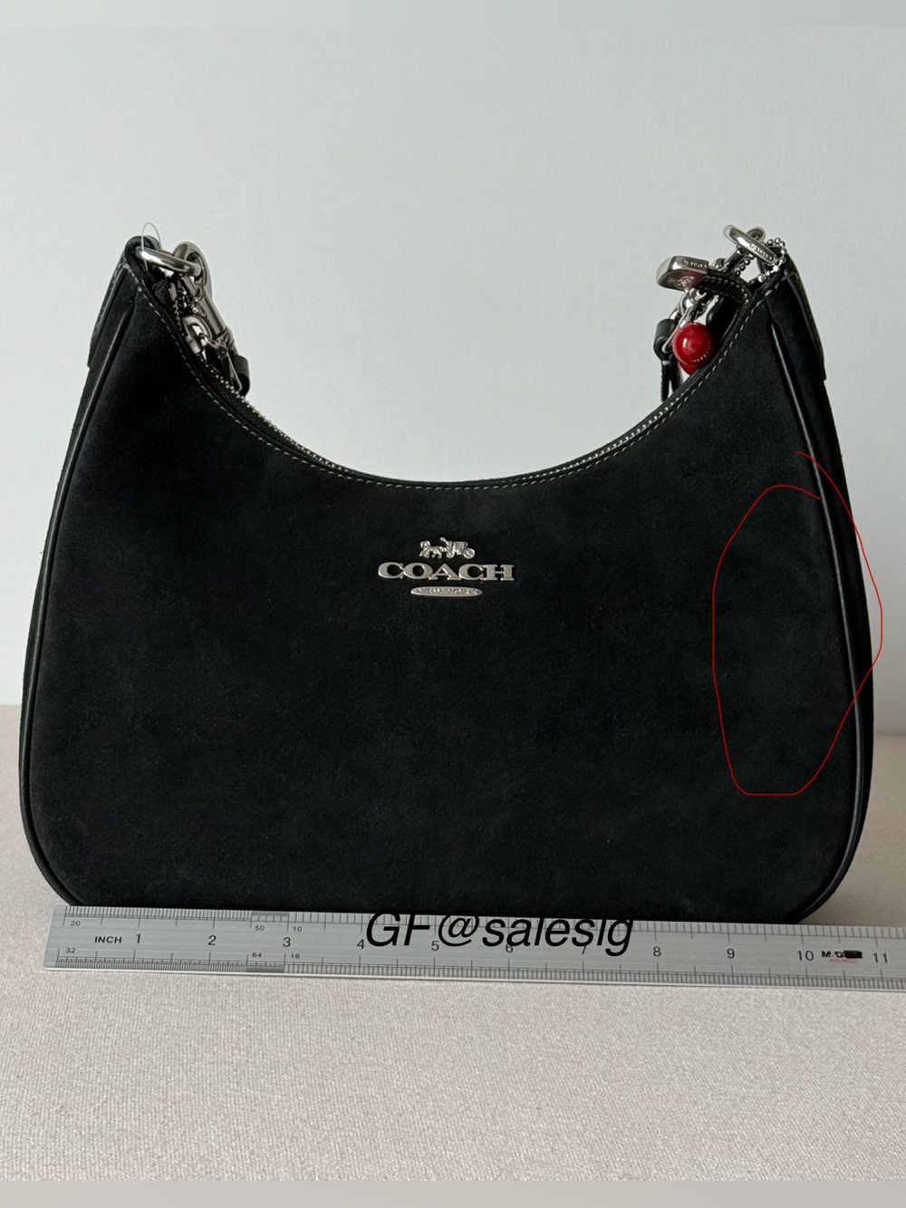 NWT Coach Teri Hobo Shoulder Bag Black Suede Silver Hardware Cherry Charm CCZ88 - Picture 13 of 15